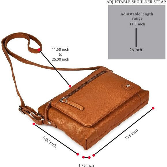 Women Cognac Imported Leather Polyester Crossbody Sling Shoulder Crossover Bag - Picture 3 of 6